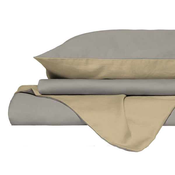 Copripiumino con Sacco e Federe in Tinta Unita Double Face Linea Vera Grigio Chiaro e Panna online