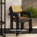 Set da Giardino con Tavolo da Pranzo Allungabile e 6 Sedie Impilabili in Acciaio e Textilene Marrone    