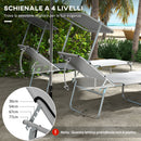 Set 2 Sdraio da Giardino 187x58x36 cm Pieghevoli con Tettuccio Regolabile in Tessuto Oxford e Metallo Grigio Chiaro      