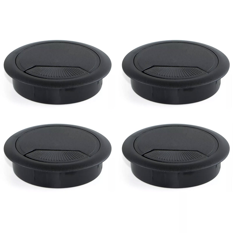 Set di 4 Passacavi da Incasso Ø8 cm in Plastica Emuca Neri