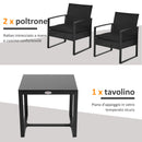 Set Tavolino e 2 Sedie da giardino in Rattan Sintetico con Cuscini Nero 