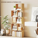 Libreria Moderna Asimmetrica a 5 Livelli 62,5x23x165 cm in Bambù Colore Legno Naturale      