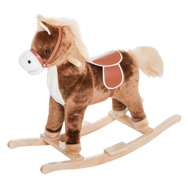 Cavallo a Dondolo Cavalcabile in Peluche e Legno Marrone prezzo