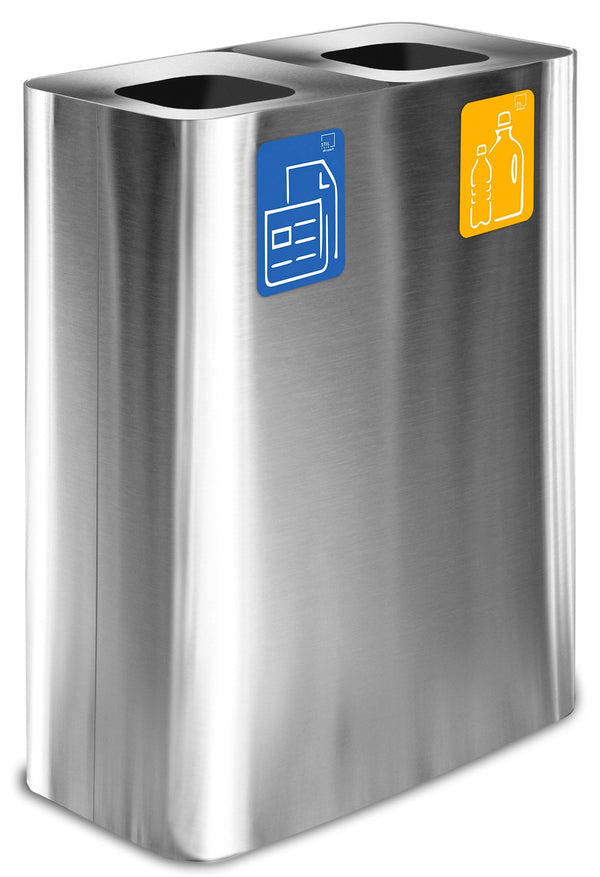 online Pattumiera Sistema di Raccolta Rifiuti 60x30xh80 cm In Acciaio Inox Doppio Scomparto Argento