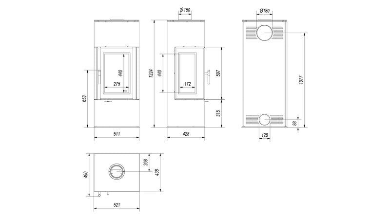 Stufa a Legna 5,5/10KW in Acciaio Flig Stanton Plus Nera