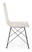 Set 4 Sedie 45x55x85 cm Metal Rattan in Fibre Naturali Bianco