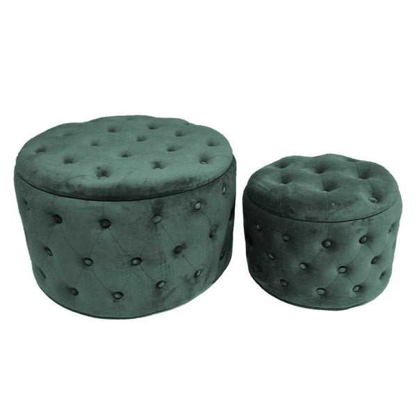 acquista Set 2 Pouf Contenitore Ø50 cm e Ø70 cm in Tessuto Velluto Verde Salvia