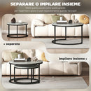 Set 2 Tavolini da Salotto Ø78,5x46,5 cm e Ø59x36,5 cm con Piano Effetto Marmo in Legno e Metallo Grigio Marmo      