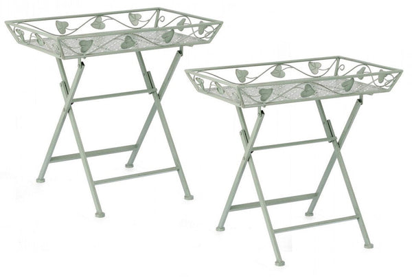 prezzo Set 2 Tavoli Rettangolari Fissi 63x40x60 cm Harriet in Acciaio Salvia