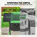 Compostiera Domestica 94x67x98 cm Capacità 200L a Doppia Camera con 8 Prese D'Aria in PP e Metallo Verde e Nero      
