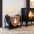 Portalegna da Esterno e Interno 47,5x33x44 cm con Borsa Portata 50 kg in Metallo Nero      