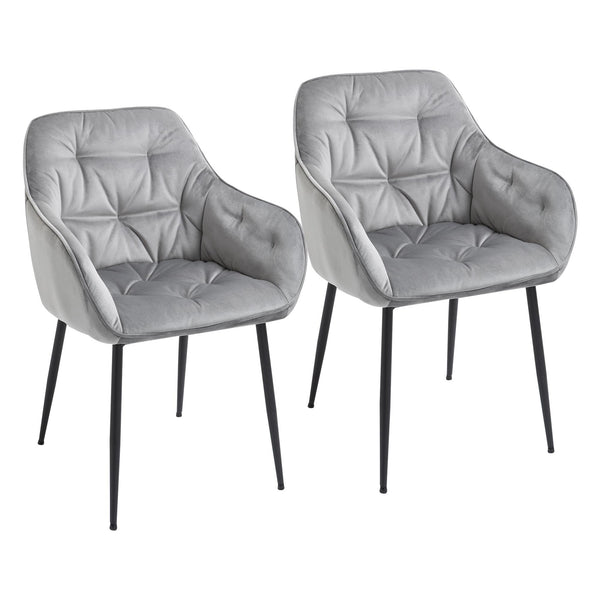 sconto Set 2 Sedie Imbottite 59,5x55,5x83,5 cm in Velluto Grigie