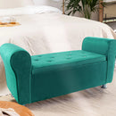 Panca Scendiletto 120x39x55 cm con Brillantini in Tessuto Effetto Velluto Verde