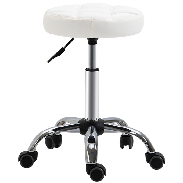 Set 2 Sgabelli Girevoli con Ruote Ø35.5x46-38 cm in Similpelle Bianco prezzo