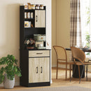 Mobile Alto Cucina Credenza Moderna 60x40x180 cm con Mensola e Foro Passacavi Rivestimento in Melamina Nero e Color Legno