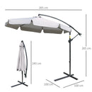 Ombrellone da Giardino a Braccio Ø265x265H cm con Apertura a Manovella Grigio   