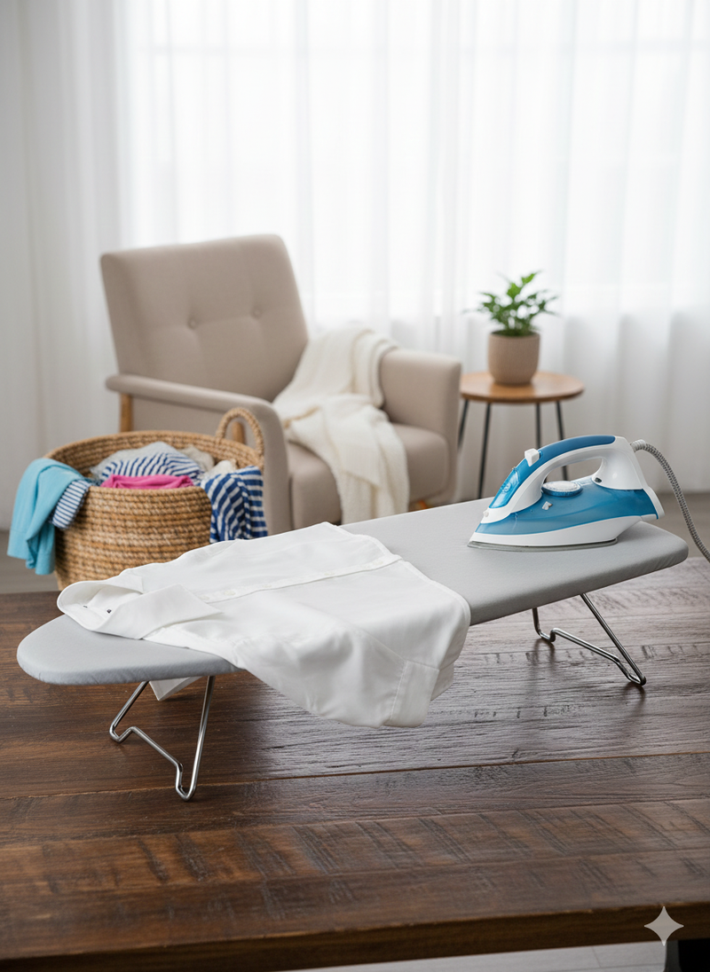 Asse da Stiro Pieghevole da Tavolo Ironfast 114x36 cm con Supporto Universale e Copertura in Acciaio Cromato