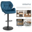 Set 2 Sgabelli da Bar 57x58x97-117 cm in Poliestere Vellutato Blu