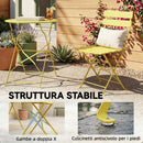 Set Bistrò con Due Sedie e Tavolo da Giardino Ø58x70 cm Pieghevoli in Metallo Giallo      
