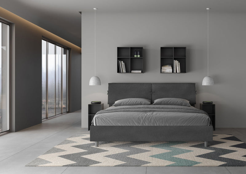Letto Matrimoniale Testata con Cuscini Imbottito in Microfibra Mados Grigio Varie Misure
