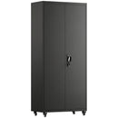 Armadio Portautensili 80x40x180 cm con Serratura Ruote Rimovibili e Ripiani Regolabili in Acciaio Nero      