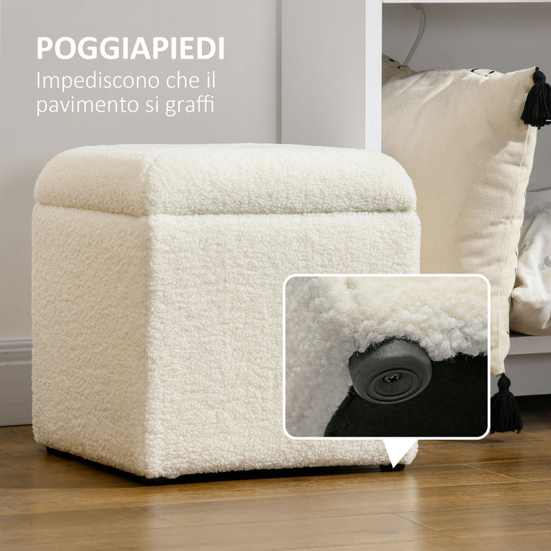 Pouf Contenitore Imbottito Tessuto Teddy 39x39x39 cm Crema  