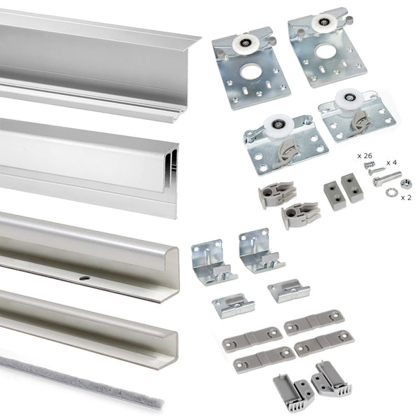 sconto Binario per Porte Scorrevoli per Armadio 230 cm Spessore 16 mm con Kit di Accessori Emuca Grigio Metallizzato