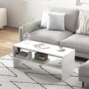 Tavolino da Caffè Moderno 100x40x41,5 cm a 2 Livelli con Vani a Giorno in Legno Bianco  