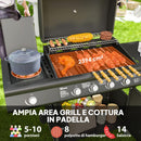 Barbecue a Gas con Fornello Laterale 129,5x56x110 cm Tavolino e Armadietto in Acciaio e PP Nero 