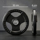 Set Dischi Palestra Olimpici 2x10 kg Ø32x4 cm con Foro Ø50 mm e 3 Maniglie Ergonomiche in Metallo e Gomma Nero      
