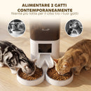 Distributore Automatico Cibo Gatti 6L WiFi 2.4G App con Timer 1-10 Pasti al Giorno 2 Ciotole in Acciaio Inox Bianco      