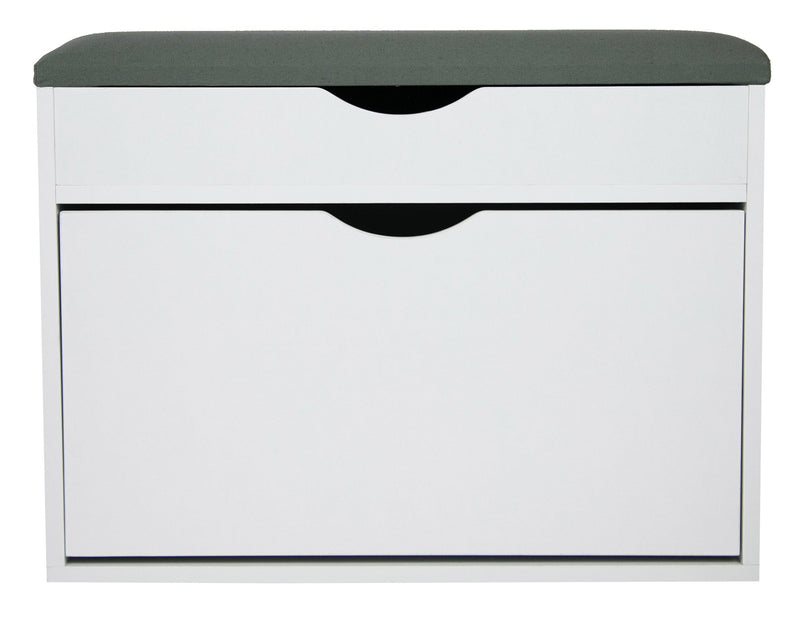 Scarpiera Panca con Scomparto e Cuscino 60x30x50 cm in PB e Carta Bianco