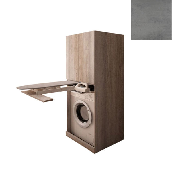 Mobile Lavanderia a Colonna per Lavatrice o Asciugatrice con Asse da Stiro e Ante Superiori 70x70x192A cm in Nobilitato Unika Grigio Cemento sconto