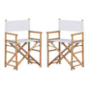Set 2 Sedie Regista Mare Pieghevoli 63x44x91 cm in Bambù e Tessuto Bianco