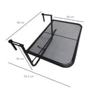 Tavolino Sospeso da Balcone Regolabile in Ferro Nero 60x56.5x45 cm 