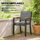 Set 2 Sedie da Giardino 56x62x89 cm con Braccioli Effetto Legno in Texteline e Metallo Grigio      