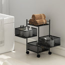 Carrello Cucina a 3 Livelli 27,5x27,5x62 cm con Cestini in Metallo Girevoli Ruote e Freno Nero      