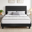 Letto Matrimoniale 164x208x107-112 cm con Testiera Regolabile in Tessuto Effetto Lino Nero      