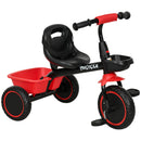 Triciclo per Bambini 2-5 Anni Bicicletta per Bambini con Seduta Regolabile Cestino e Parafango 80x48x63 cm in Acciaio e PP Rosso      