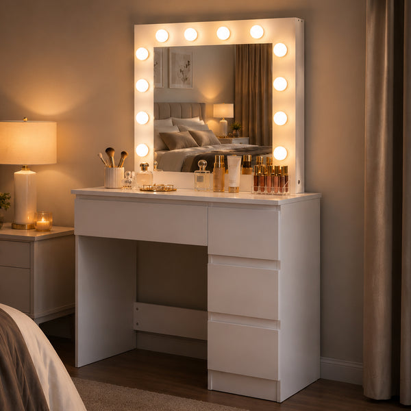 online Toeletta Trucco 94x43x140 cm Postazione Makeup 12 Luci LED e Cassetti Bianco