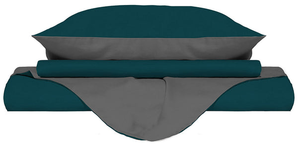 sconto Copripiumino con Sacco e Federe Doubleface Verde Petrolio\/Fumo Varie Misure