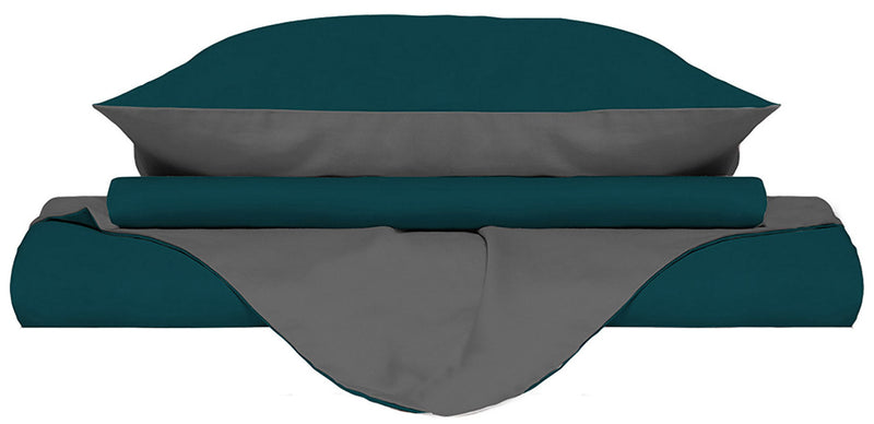 Copripiumino con Sacco e Federe Doubleface Verde Petrolio\/Fumo Varie Misure