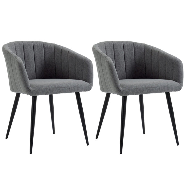 sconto Set 2 Sedie Imbottite 62x56x76 cm in Tessuto Effetto Lino Grigio Scuro