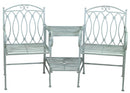 Panchina 2 Posti da Giardino con Tavolino 155x68,5x91,5 cm in Ferro Ragusa Verde