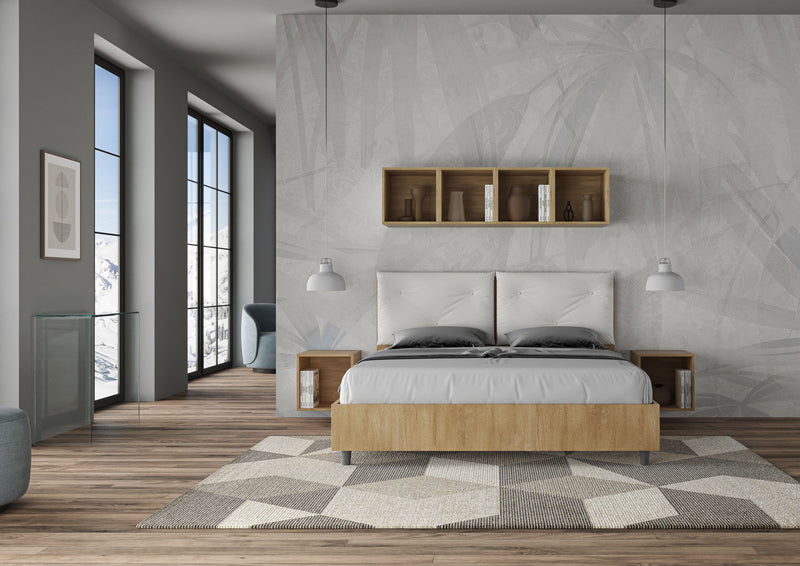 Letto Matrimoniale Struttura Quercia con Cuscini in Similpelle Egos Appia Bianco Varie Misure