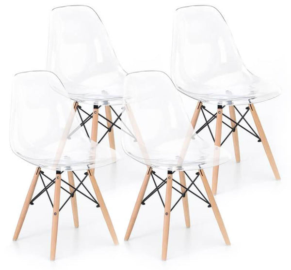 prezzo Set 4 Sedie 46x47x82 cm in Legno e Policarbonato Trasparente