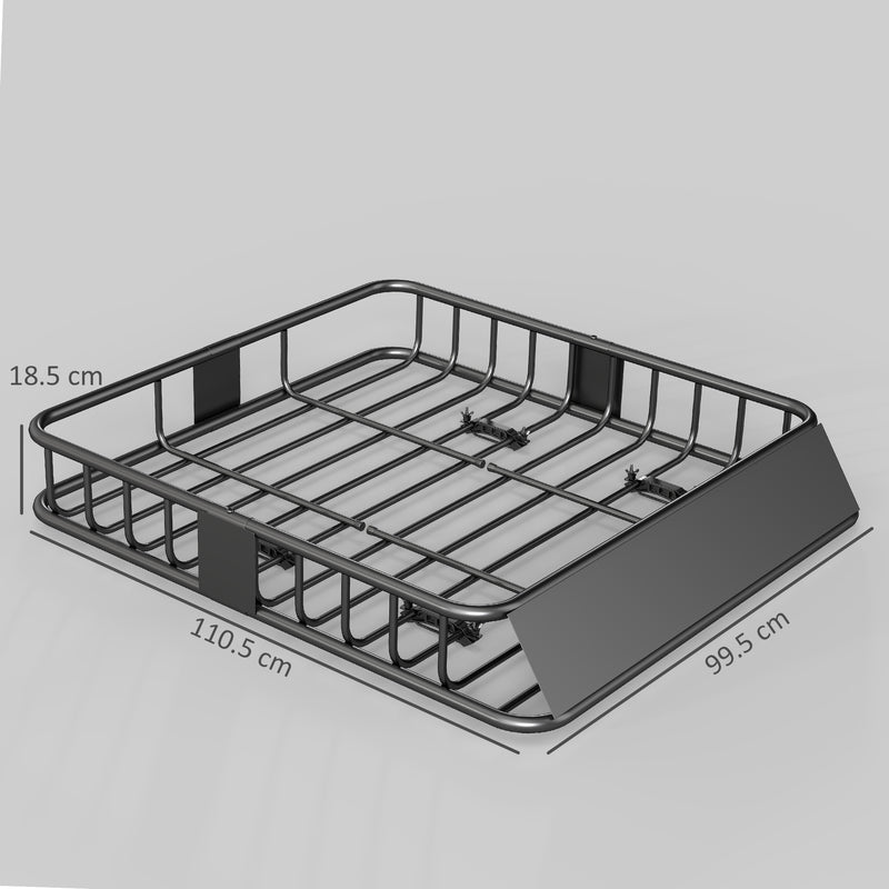 Portapacchi per Auto da 90,7 kg con Deflettori e Guide Laterali 110,5x99,5x18,5 cm in Acciaio Nero 