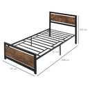 Struttura Letto Singolo 90x200 cm in Acciaio con Doghe Integrate Nero e Marrone Rustico