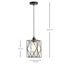Lampadario Stile Geometrico 16x16x120 cm E27 in Metallo Nero