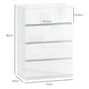 Cassettiera 4 Cassetti 55x33x80 cm Design Moderno Antiribaltamento Bianco Lucido  